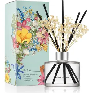 Flower Reed Diffuser Set / 6.7oz / White Jasmine/Scent Diffuser with Sticks Home Fragrance Reed Diffuser for Bathroom Shelf Decor