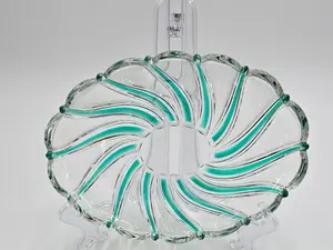 Mikasa Peppermint Swirl Art Glass Bowl - Green & Clear Crystal Oval Tray from the 1990s Germany Vintage Glassware Decorative Serving Dish