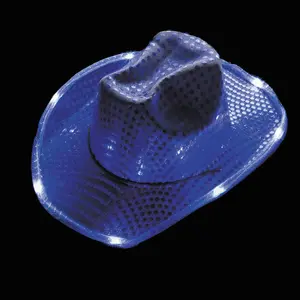 23" Adults Light-Up Blue Sequin Polyester Cowboy Hats - 6 Pc.