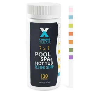 7-in-1 Swimming Pool Hot Tub & Spa Test Strips, 100 Count Pool Water Test Kit for Bromine, Chlorine, pH, Alkalinity, Hardness, Cyanuric Acid