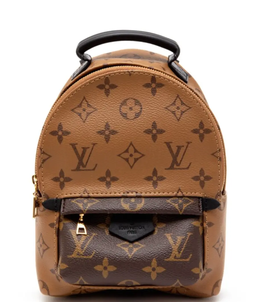 Pre-owned Louis Vuitton pvc+cowhide Backpacks Ebene Reverse Monogram Coated Canvas Mini Palm Springs Backpack 4000024832300