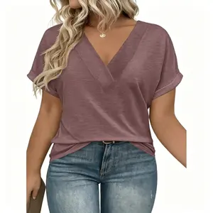 Womens Plus Size V Neck T Shirts Short Sleeve Summer Dressy Casual Tunic Tops Loose Fit Tees Blouse
