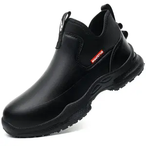 Chef slip-on safety shoes—non-slip, waterproof kitchen work shoes; wear-resistant, odor-resistant protective footwear
