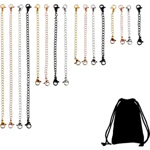 16 count Necklace Extenders Black  Chain Extension Set for DIY Bracelet Making Stainless Steel 4 Colors 4 Sizes