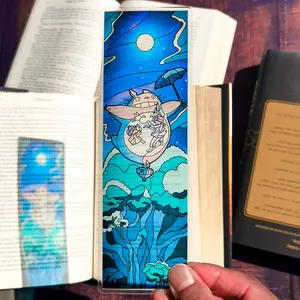 Totoro Stained Glass Bookmark, Studio Ghibli Bookmarks (Transparent Suncatcher Bookmark with Stained Glass Art, Perfect Book Manhwa Reader Gift, Comic Graphic Novel Reader Gift)