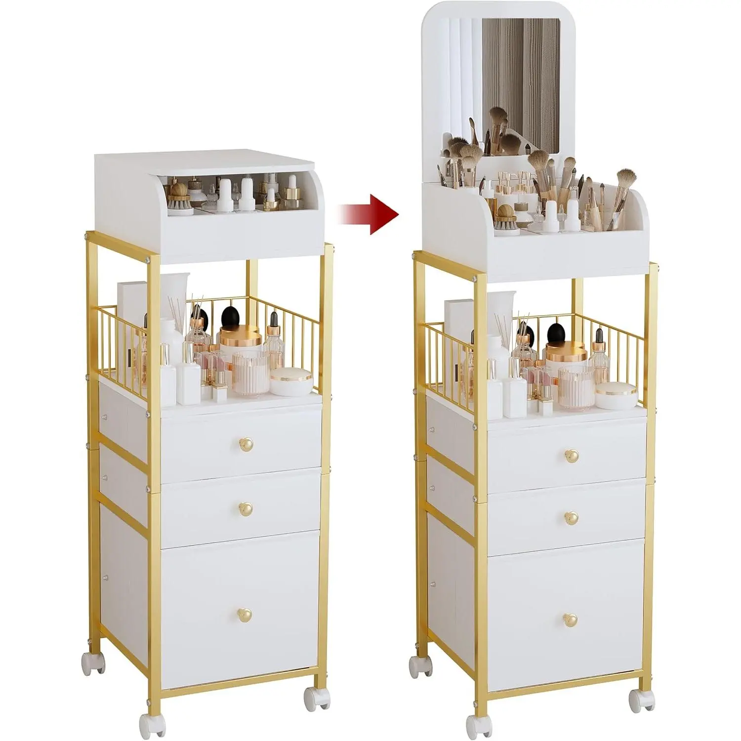 Makeup Cart Organizer with Mirror, Floor Makeup Organizer Large- Make Up Organizers  Cart  Display Cases Holder for  Care Perfume  Polish Brush Hair Tool ()