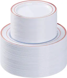 200 count Rose  Plastic Plate, Disposable Party Plates with 100 Dinner Plates and 100 Dessert Plates, Plastic Plates for Party, Wedding and Birthday