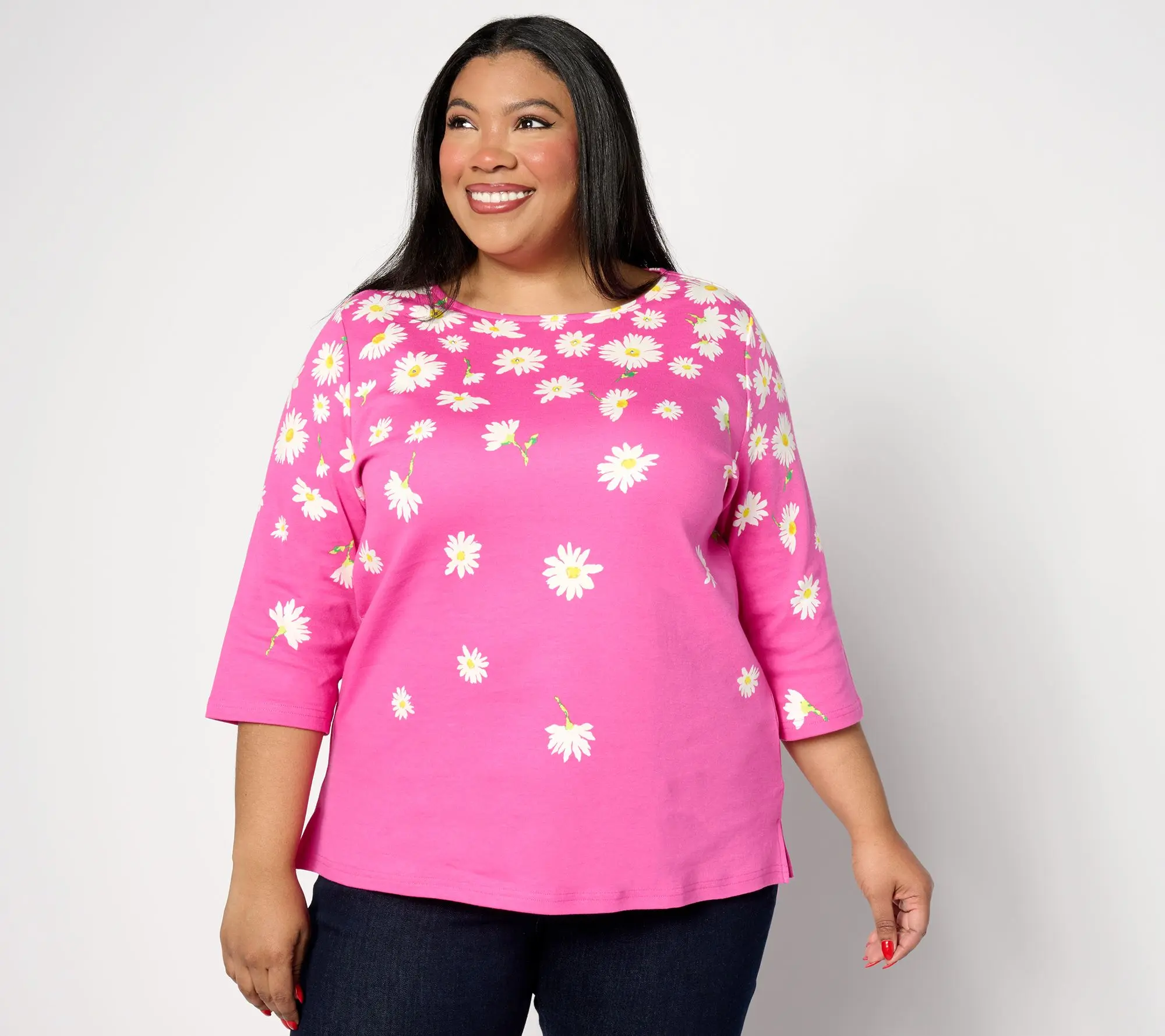 Quacker Factory Field of Daises 3/4 Sleeve Top