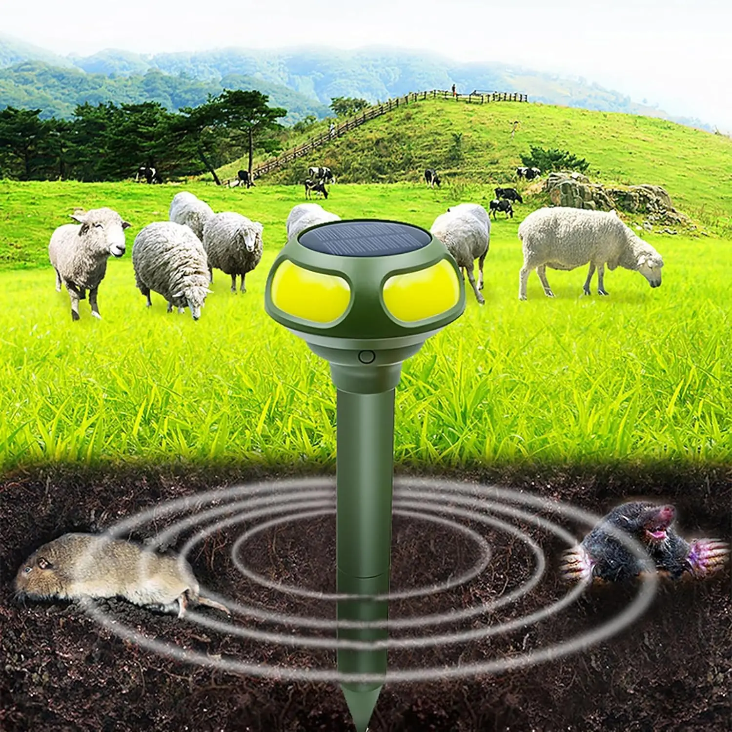 PESTS BE GONE! Solar-Powered Mole & Snake Repeller - 3-in-1 Repellent System with UltraSonic Waves, LED Strobe Lights & Vibration Pulses for Armadillos, Groundhogs, Snakes, Mice & Gophers - 5 Easy Ways to Get Rid of Pests