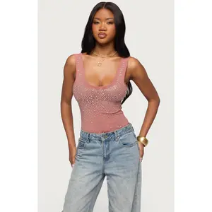 Edikted Women's Angelita Rhinestone Sheer Mesh Bodysuit