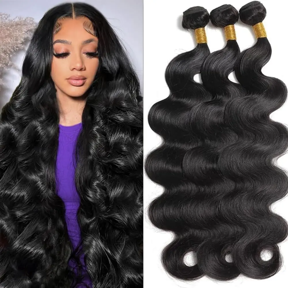 Kapelli 12A 100% Brazilian Virgin Human Hair Bundles, Natural Color, Body Wave/Yaki Straight, Budget-Friendly, Soft Silky for Quick Weave, Sew In, Glue In Applications, 12A Human Hair