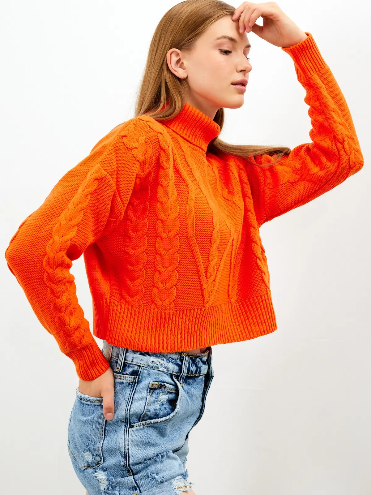 Women's Cable Knit Turtleneck Sweater Chunky Cropped Sweater Cropped Turtleneck Sweater Winter Outfit