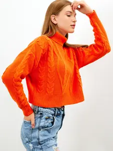 Women's Cable Knit Turtleneck Sweater Chunky Cropped Sweater Cropped Turtleneck Sweater Winter Outfit