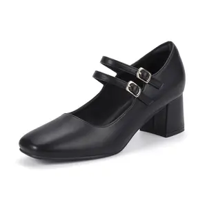 IDIFU Elegant Buckle Decorated Mary Janes Heels Women, Comfort Square Toe Mary Janes Heels, Elegant Chunky Heel Sandals, Women's Low Chunky Heel Pumps, Women's Chunky Heel Comfort Pumps
