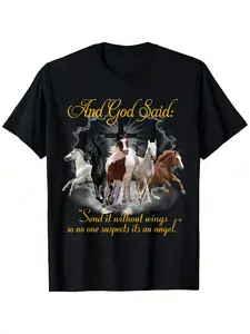 Men'S Black T-Shirt with Inspirational Horse Design - 100%, Lightweight & Breathable, Perfect for Casual Wear, Parties, and Gifts, Sizes S-XXXL, Party Tshirt Motivational Print Lightweight, Seasonal Casual and Trendy Men