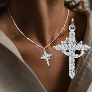 1Pcs Crown Cross Necklace for Women, Stainless Steel Non-Tarnish Crown Cross Pendant Faith Jewelry, Christian Religious Gifts for Her
