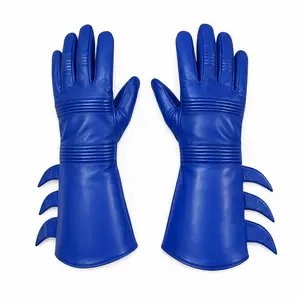 Superhero-Style Blue Leather Gloves – Premium Soft Costume Gloves