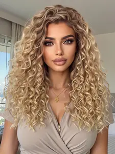 Girl Curly Wool Blend Lace Front Soft Synthetic Hair Wig 13*4, Natural Look and Comfortable Feel, Versatile Style for Daily Wear, Curly Hair Wigs