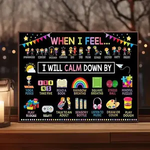 1pc Interactive Emotion Regulation Canvas Wall Art, Artwork – Colorful Calming Strategies Decor with Phonetic Pronunciation, Fun Illustrations for Classroom & Home, Ideal for Teachers and Parents, Educational Tool, no frame, Unframed Wall Art