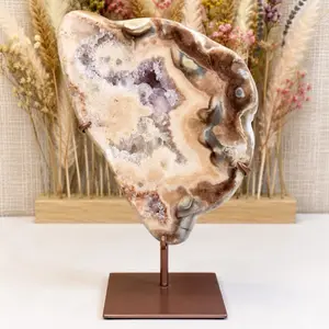 Pink Amethyst Slab, Natural Crystal Slab with Beautiful Swirly Color Patterns for Home Decor, Healing Crystal Display Piece