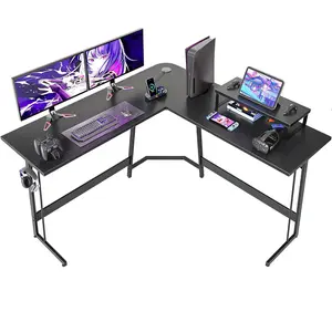 L Shaped Gaming Desk, 47 Inch Computer Desk with Monitor Stand, PC Gaming Desk, Corner Desk Table for Home Office Sturdy Writing Workstation, Black