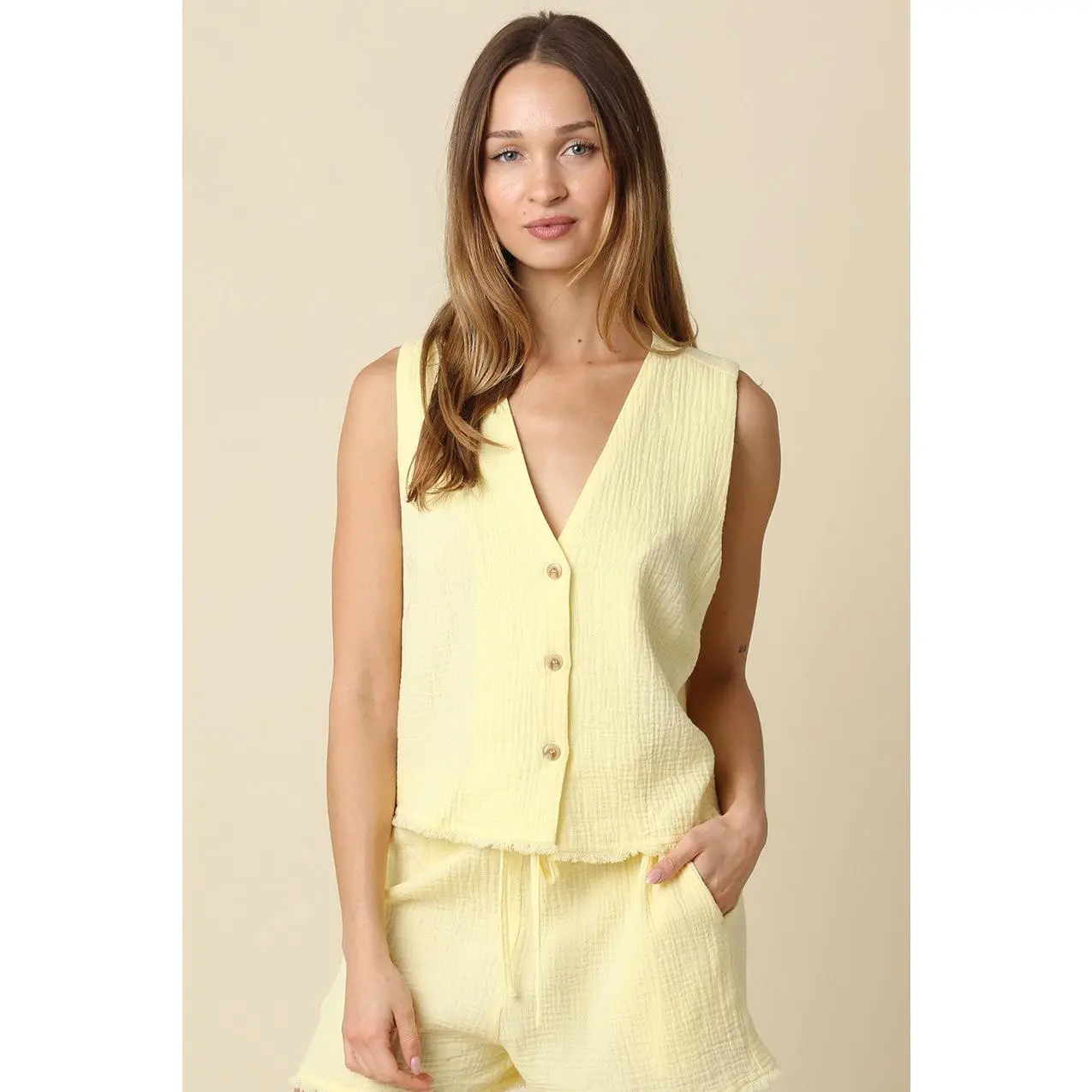 Camille Front-button Vest Top