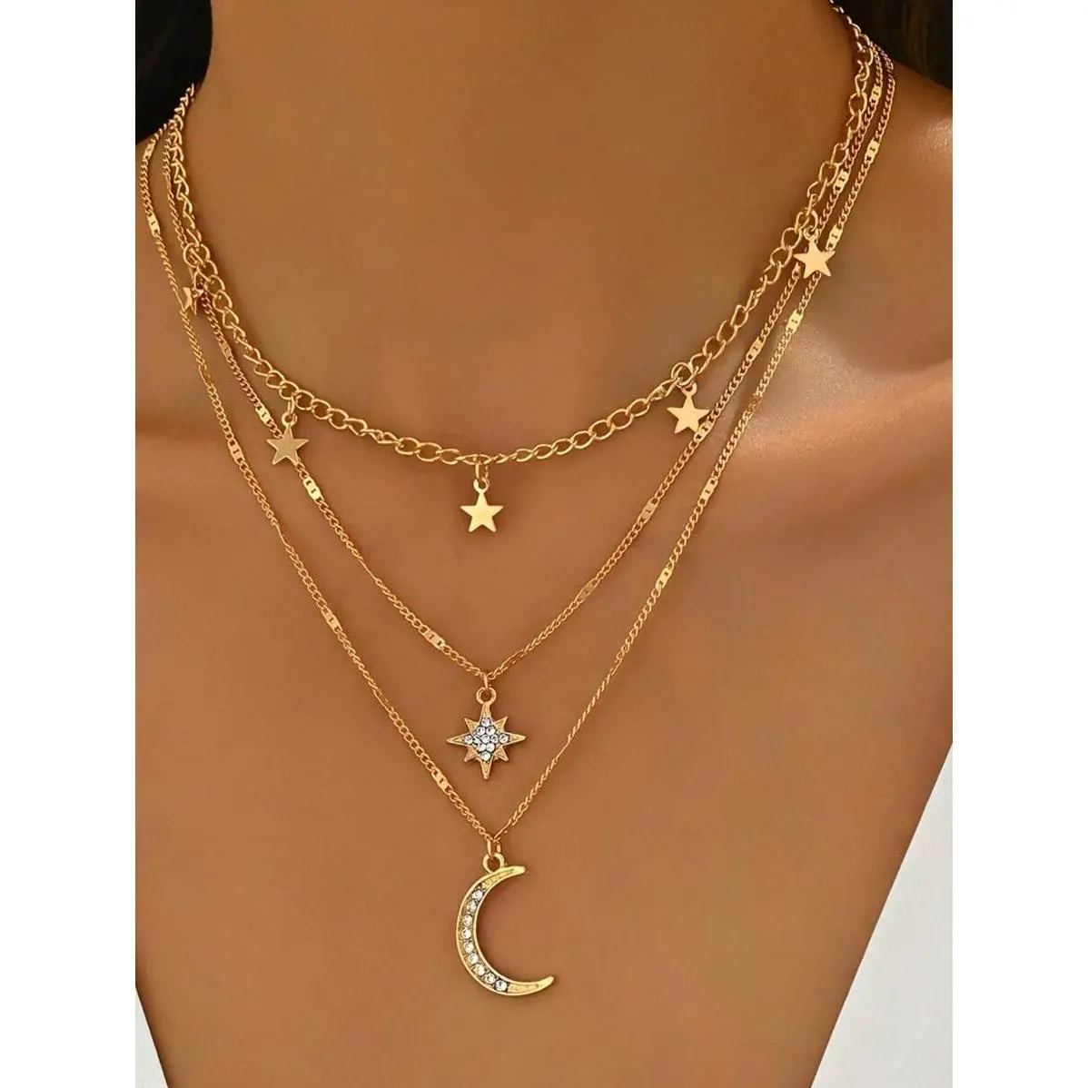 An Elegant Bohemian Multi-Layered Gold Necklace For Women With A Star And Moon Pendant A Great Friendship Gift For Gifting And Everyday Wear
