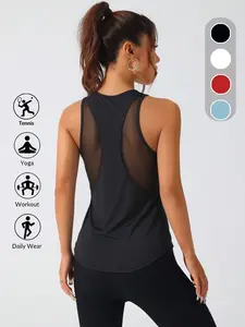 Women's Casual Sporty Mesh Patchwork Tank Top, Breathable Comfort Sleeveless Shirt, Loose-Fitting All Seasons Wear