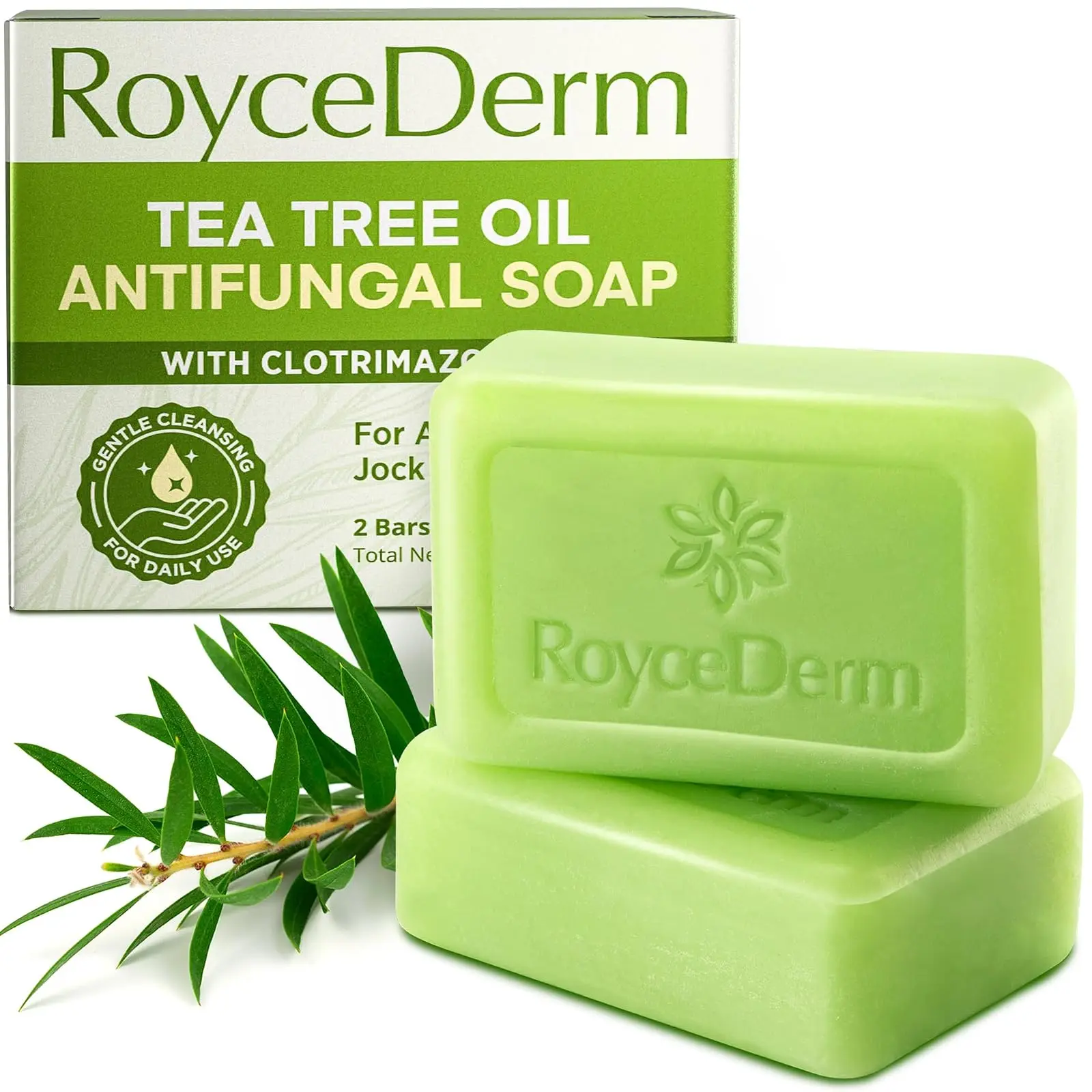 Roycederm Antifungal Bar Soap - Tea tree Oil Soap - Athletes Foot Treatment for Jock Itch & Ringworm - Medicated Antifungal Soap with Clotrimazole 1% - Tea Tree Oil Scent, 1 Pack