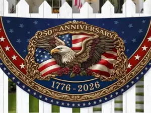 250th Anniversary USA Eagle Fan Flag, Semiquincentennial Patriotic Flag, Liberty Bell Vintage Canvas July 4th Independence Day 2026 Banner