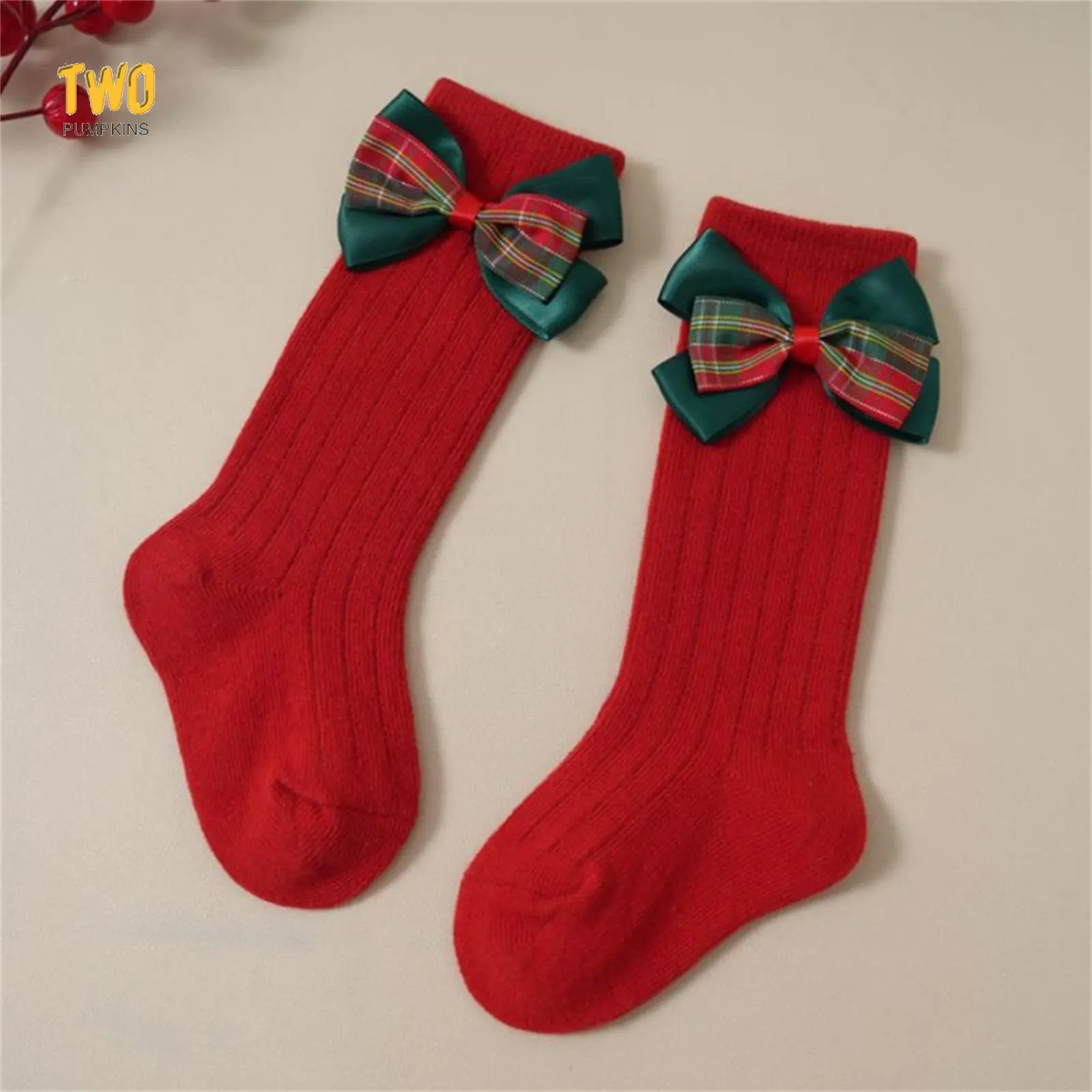 Kids Christmas Socks for Girl Bells Snowflake Plaid Bowknot Decor Toddler Anti-Skid Cute Socks New Year Winter Socks