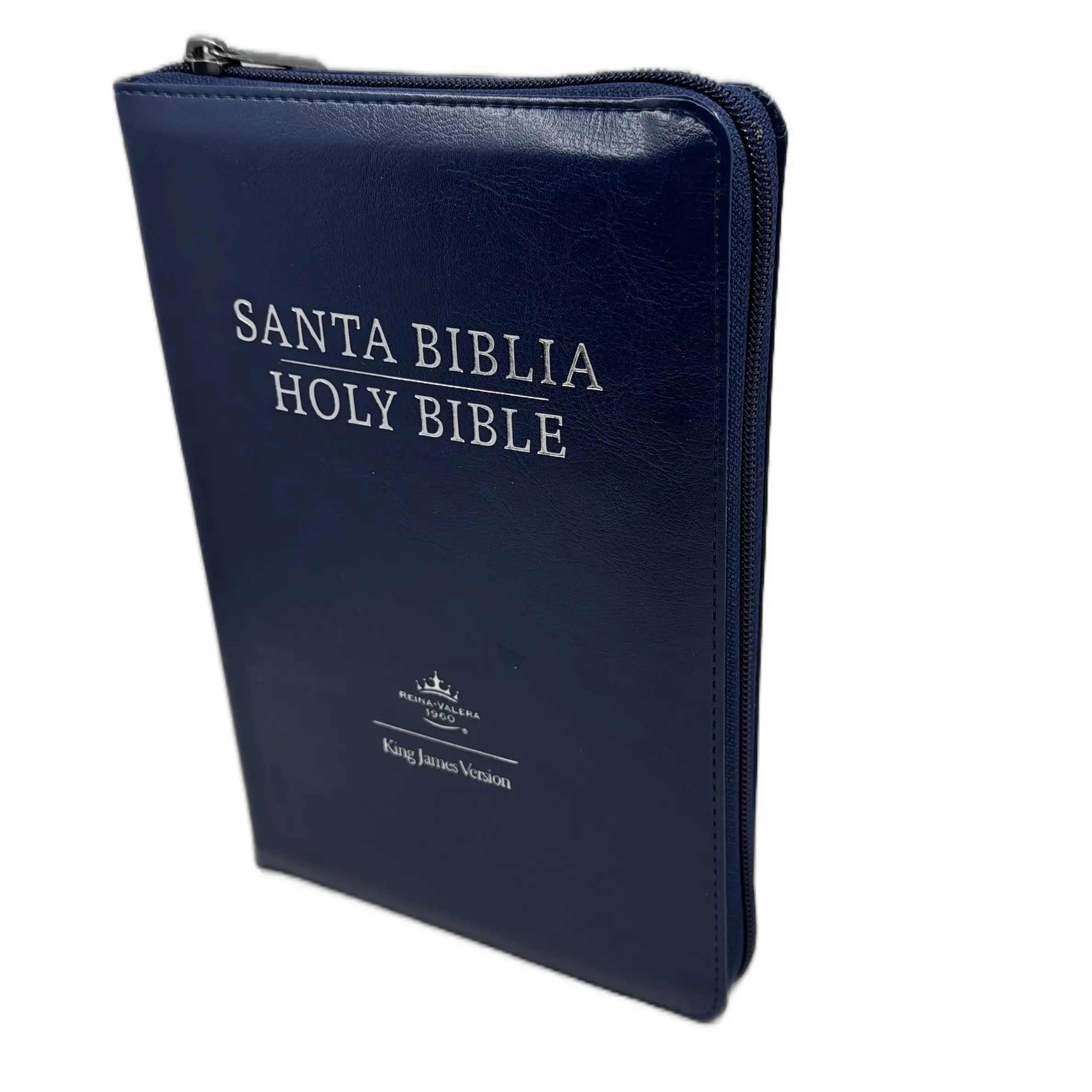 Biblia bilingue tam.manual RVR1960 azul marino nblue bilingual biblie kjv zipper indice