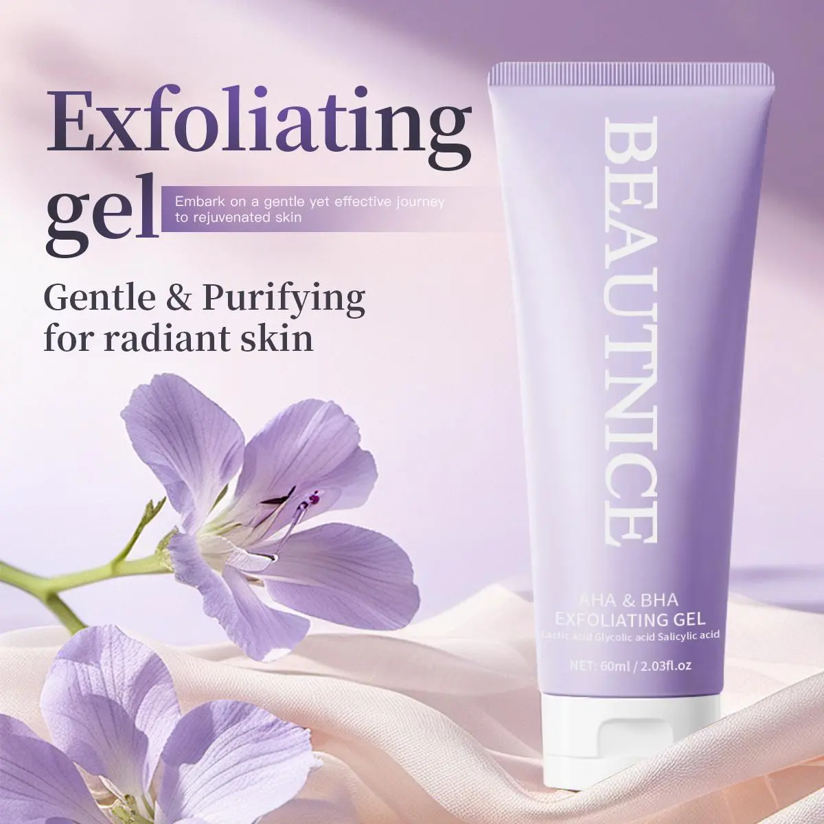 【Buy One Get One Free, 2 Pieces Total】BEAUTNICE Aha & Bha Exfoliating Gel 60ml - Gentle Purifying Formula with Lactic Glycolic & Salicylic Acids for Radiant Skin Care Moisturizing & Hydrating Chemical Peel Mask