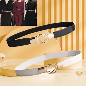 Women's High Stretchy Retro Elastic Waist Belt Pack of 2 - Wide & Skinny Styles with Metal Buckle, Stylish Accessory for Dresses, Jeans