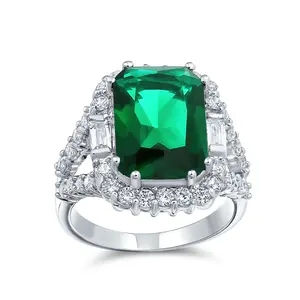 Cubic Zirconia 7CT CZ Green Emerald Cut Art Deco Style Cocktail Statement Ring Brass Ring Radiant Cut