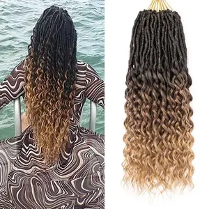 18 Inch Goddess Locs Crochet Hair 8 Packs New Soft Faux Locs Crochet Braids Deep Wave Pre Looped Hair Extensions for Black Women(3T3027/8PCS/18inch)