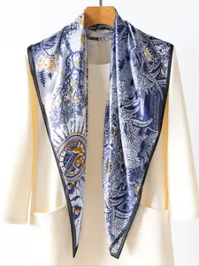 34.65 Inch Bread Tree Pattern Women's Silk Scarf, 100% Mulberry Silk, Perfect for Parties, Shawl, Headscarf, Fashion Accessory