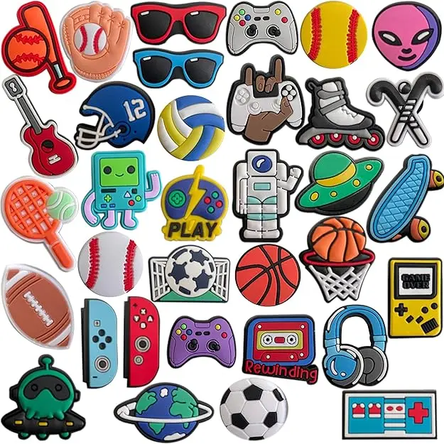 35pcs Cute Shoe Decoration Charms for Shoes Bracelet Wristband Clog Sandals Party Favors Gifts Kids Adults Basketball Soccer Game Sports with Fun Designs