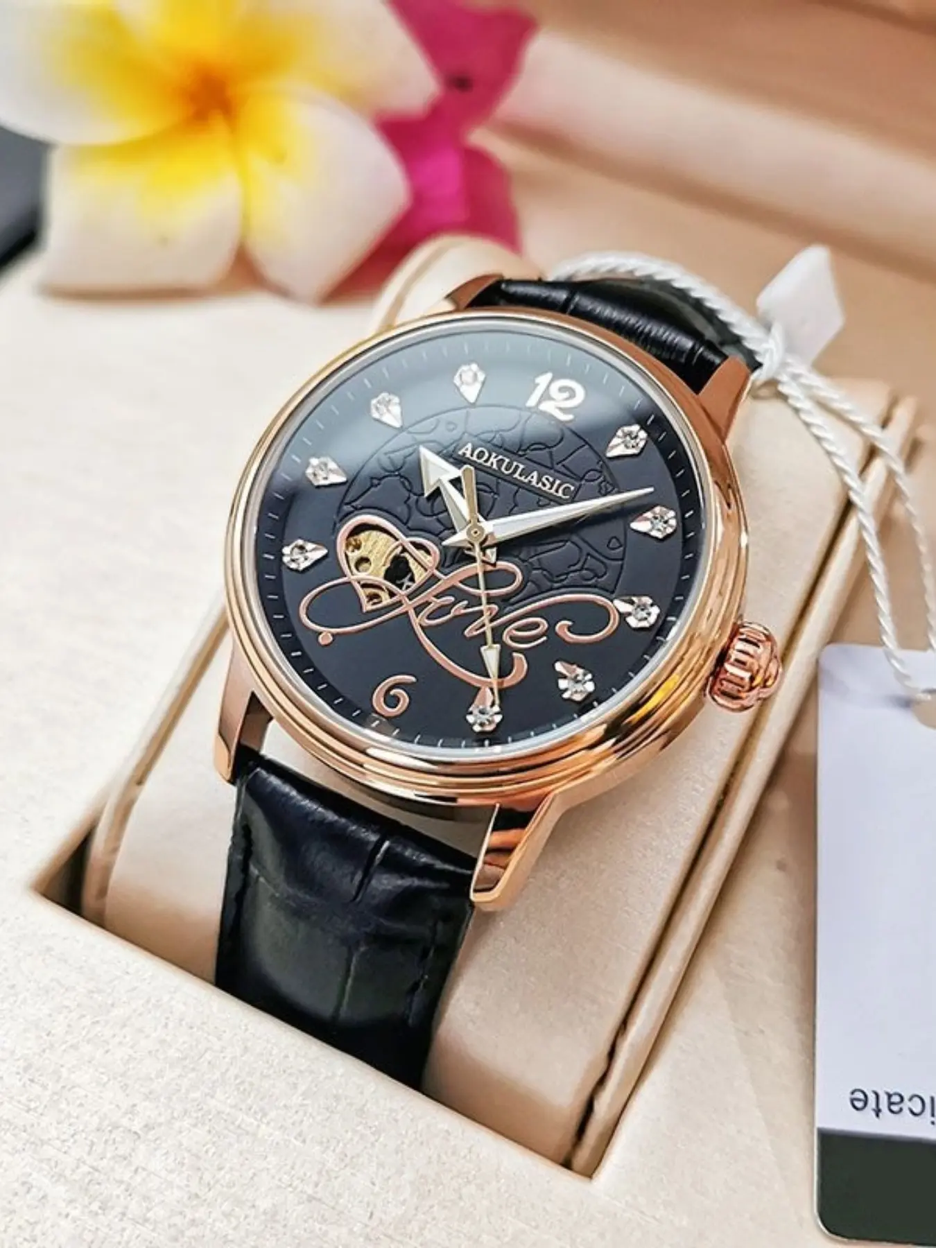 Luxury Business Women's Mechanical Watch, Hollow Design, Leather Strap, Heart Love Dial, Elegant Casual Style, Best Gift for Girlfriend