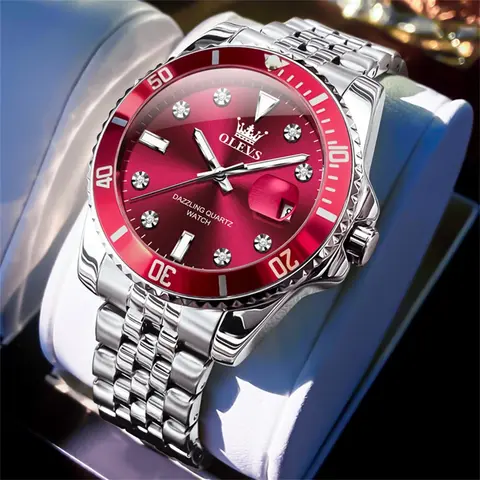 OLEVS Men's Stainless Steel Business Watch G9809 with Luminous Diamond Dial 40mm Waterproof Quartz Wristwatch for Business & Outdoor Sports