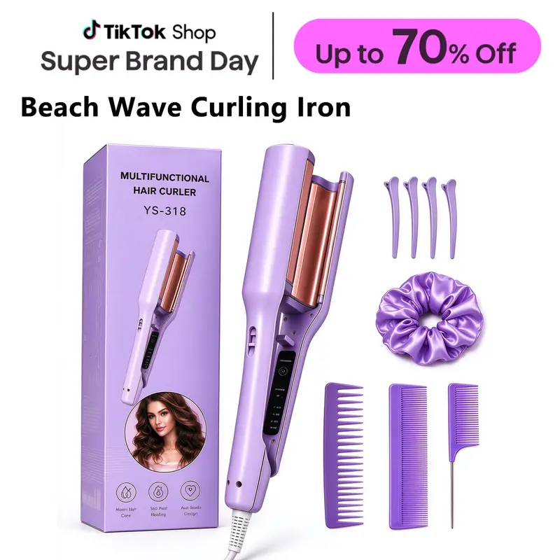 LEFINEE 32mm Beach Wave Curling Iron - Ionic Hair Tool with Dual-Voltage Design, Negative-Ion Ceramic Coating, Lightweight Portable Build for Travel, Reduces Frizz and Damage, Curling Irons