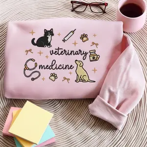 (Ship from US) Embroidered Vet Medici,ne Cute Sweatshirt, Embroidered Tuxedo cat Shirt, Cozy Holiday Crewneck Womenswear