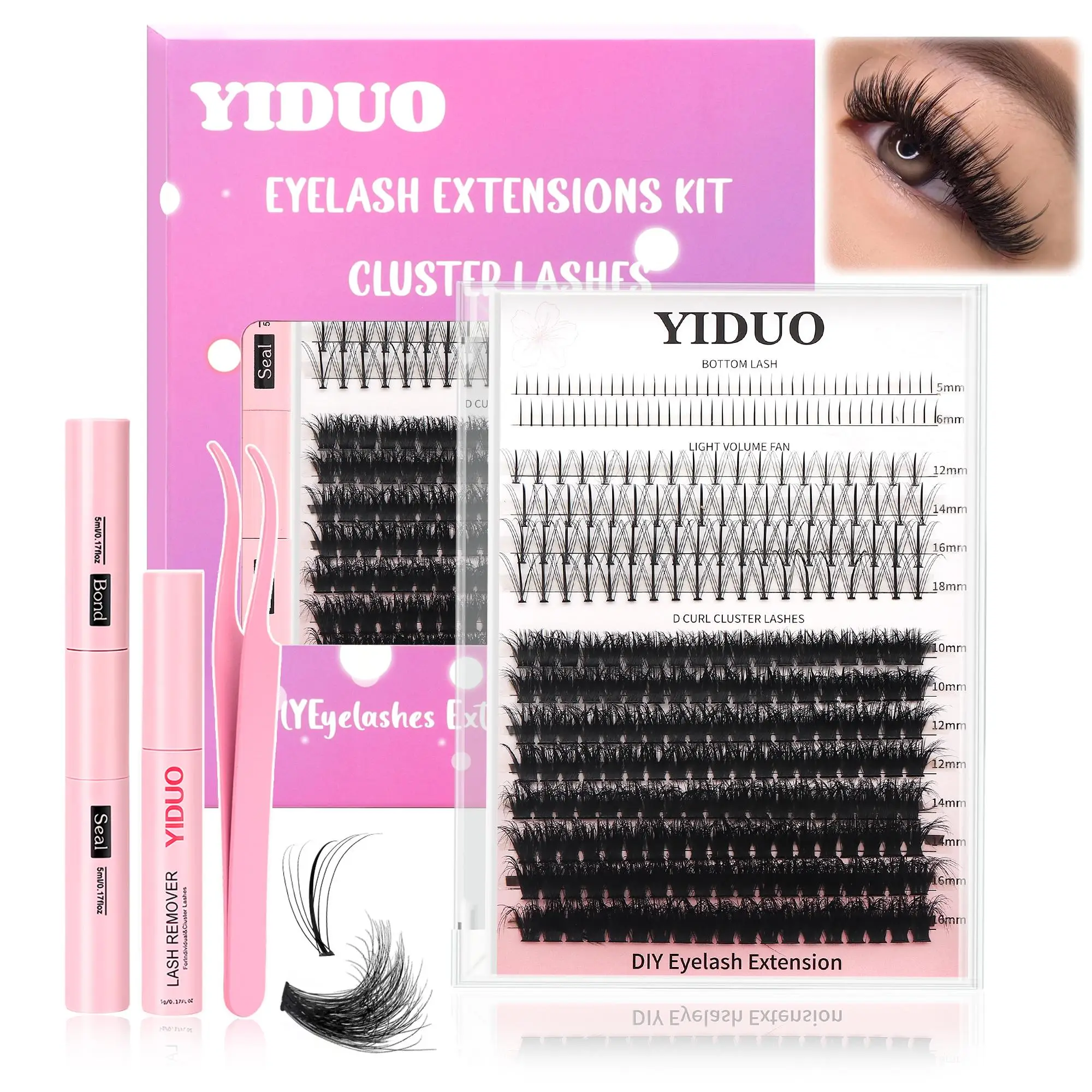 D Curl Mixed Size Individual False Eyelashes with Eyelash Bond & Seal Glue & Lash Remover & Lash Tweezers, 1 Set Natural Look Eyelash Extensions, Gift