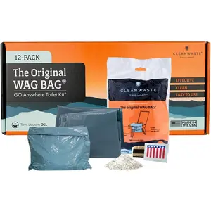 Cleanwaste Original WAG Bag Portable Toilet (12 Pack) - Go Anywhere Kit For Camping, Boating, Travel - NASA Gelling Powder for Poop/Pee