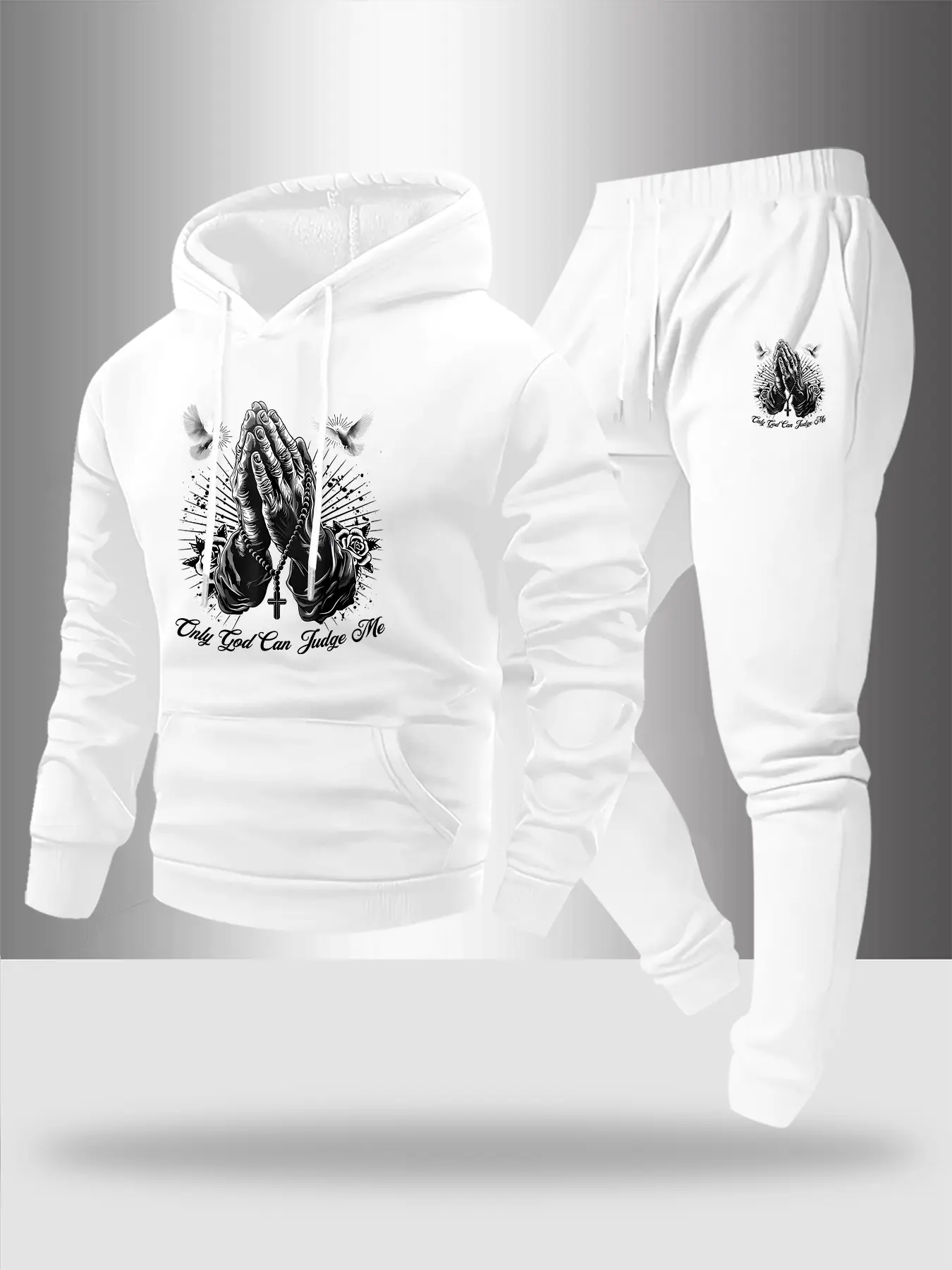 Men's Two-Piece Sportswear Set, Streetwear Tracksuit Set, Casual Sportswear Outfit, Pigeon Pattern Letter Print Hoodie & Jogger Pants, High-Quality Fabric, Classic Design, Fall & Winter