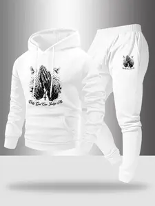 Men's Two-Piece Sportswear Set, Streetwear Tracksuit Set, Casual Sportswear Outfit, Pigeon Pattern Letter Print Hoodie & Jogger Pants, High-Quality Fabric, Classic Design, Fall & Winter