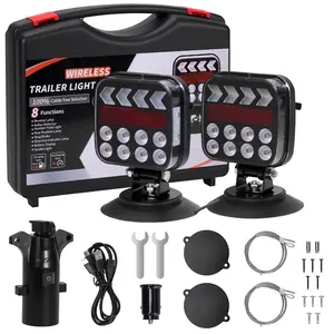 Wireless Trailer Lights 110° Rotatable Magnetic LED Trailer Light Turn Signals USB-C Charging, Updated Ceramic Base LEDs IP67 Waterproof for Truck, Flatbed, Camion, Semi, Rv