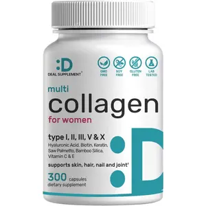 Multi Collagen Capsules with Vitamin C, E & Biotin – Types I, II, III, V & X – Hair, Skin, Nail & Joint Support – 300 Capsules