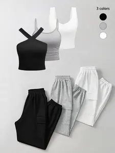 Women's Autumn Winter Knit Set, Minimalist Casual Slim-Fitting Plain Top & Pants, Thick Fabric, Perfect for Daily Wear & Commuting