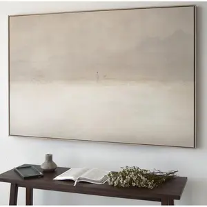 Premium Canvas: "Jesus Leaves the 99" Horizontal Sketch Bible Christian Faith Art. Features Beige, White, and Neutral Tones. Depicts the Lost Sheep and the Shepherd. Without Frame